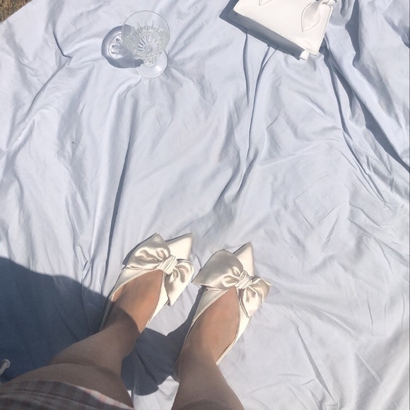 Champagne Satin Bow Flats - Picture 3 of 5